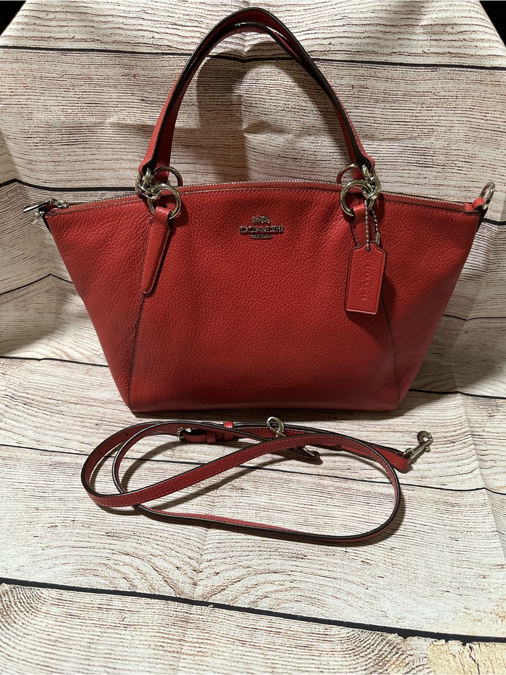 Coach Medium Kelsey Coral/Red Satchel Bag, #F28993, Excellent Condition